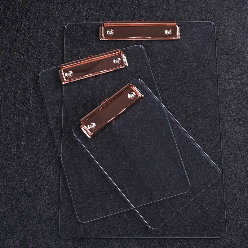 High quality rose gold transparent Clipboard thickened acrylic folder office supplies writing board A4 information note folder