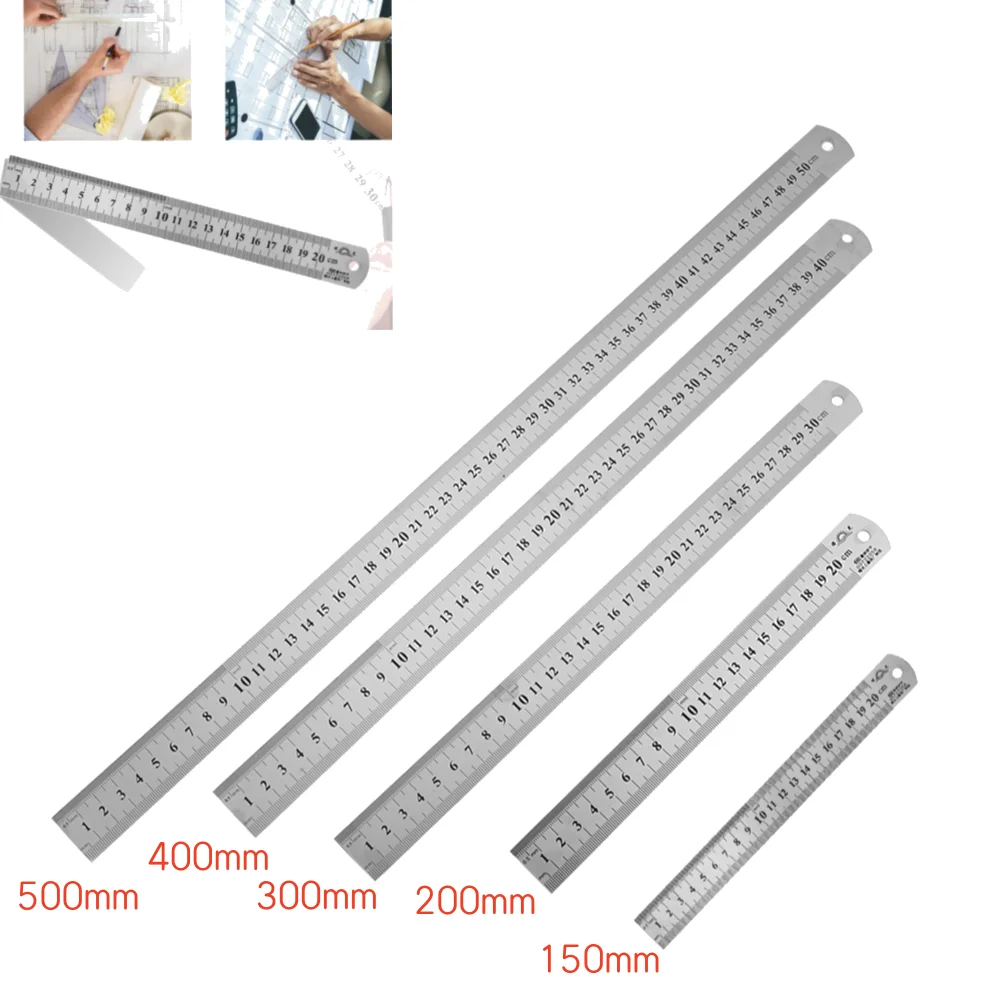 15-50cm Stainless Steel Metal Straight Ruler Precision Double Sided Precision Measuring Tool Scale Metric Ruler Accessories