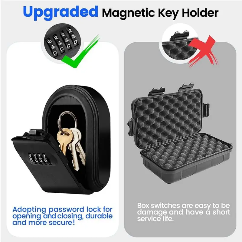 [NEW A09R!】 Magntic Key Lock Box With 4 Digit Combination Lock Hider Under Car, Magnetic Key Holder For Indoors, Outdoor Travel