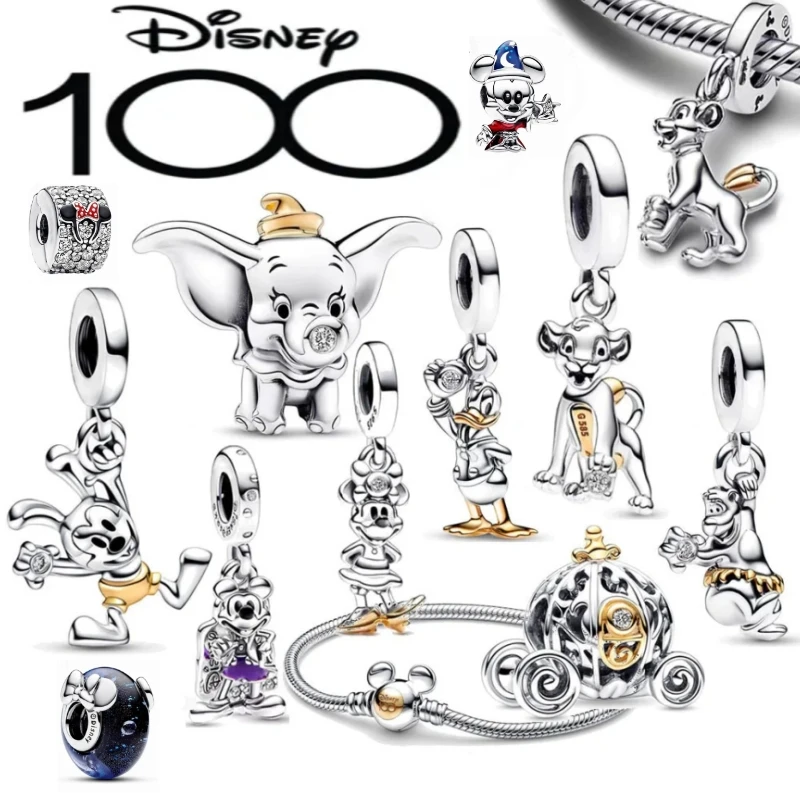 

Disney 100th Anniversary Charm Mickey Bracelet Beads Fit Original Women Diy Charms Pumpkin Car Minnie Pendant Gifts Jewelry