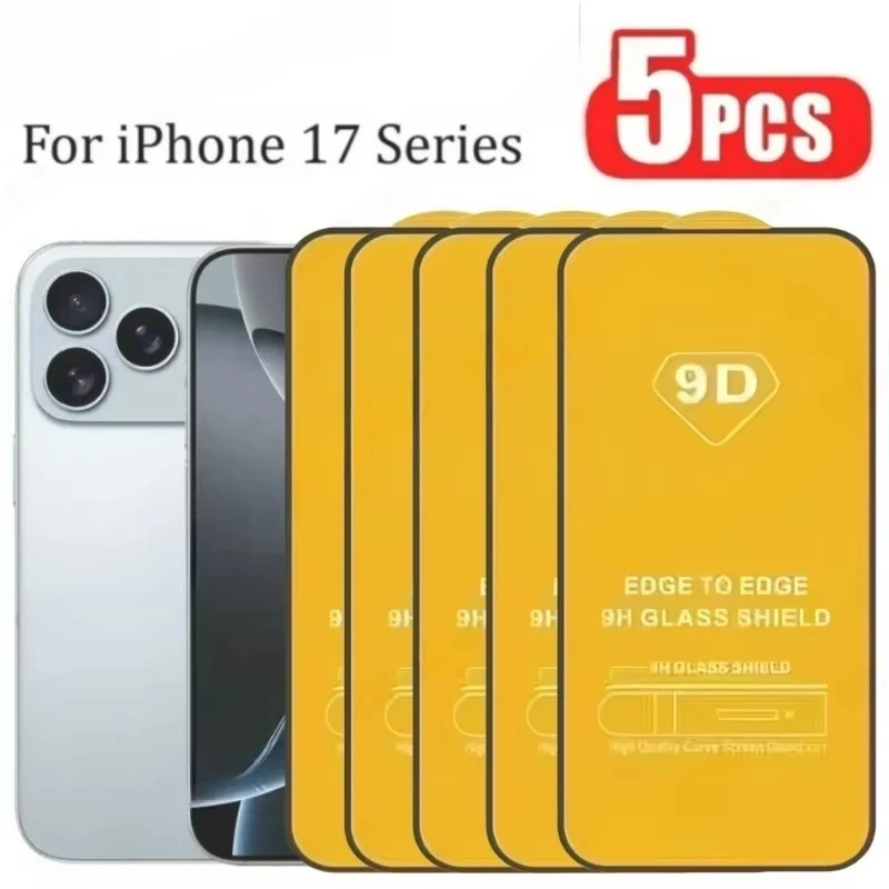 

5PCS 9D Temered Glass For iPhone 17 Pro Max 17 16 Pro Max 15 13 12 11 14 XS Air 6 7 8 Plus XR 12 Mini 6s 16e Screen Protector