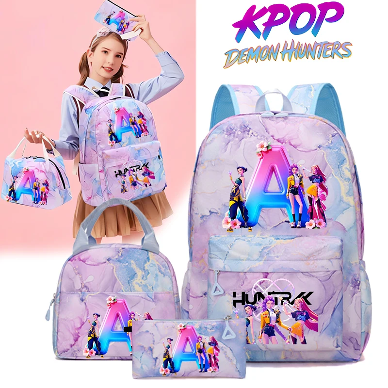 

3PCS KPop Demon Hunters Backpack Lunch Bag Set School Bag Pencil Case Girl Back To School Gift Leisure Mochila Teens Travel Bags