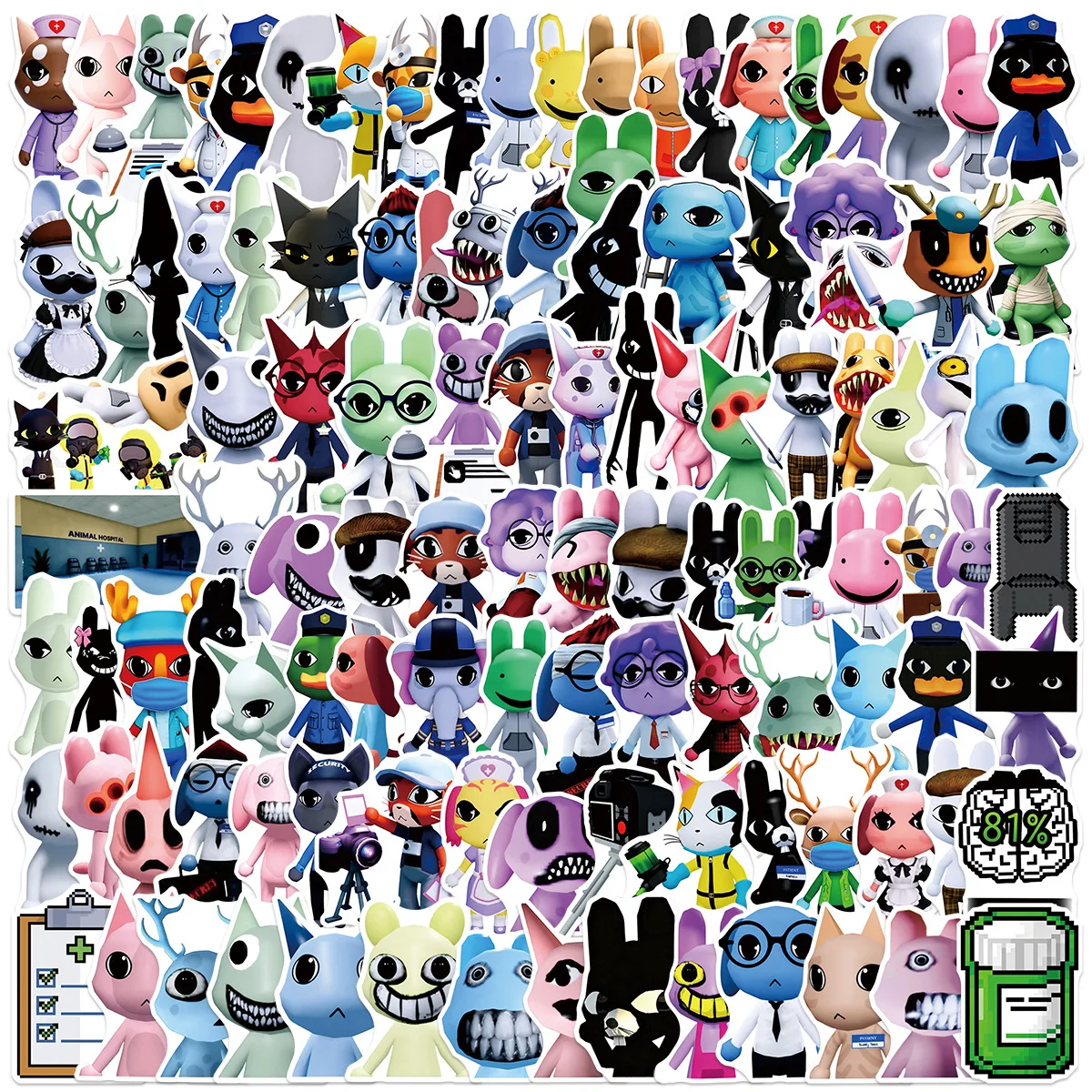 110pcs/Set Horror Animal Hospital Stickers Cartoon DIY Laptop Luggage Scrapbook Diary Graffiti Sticker Toy