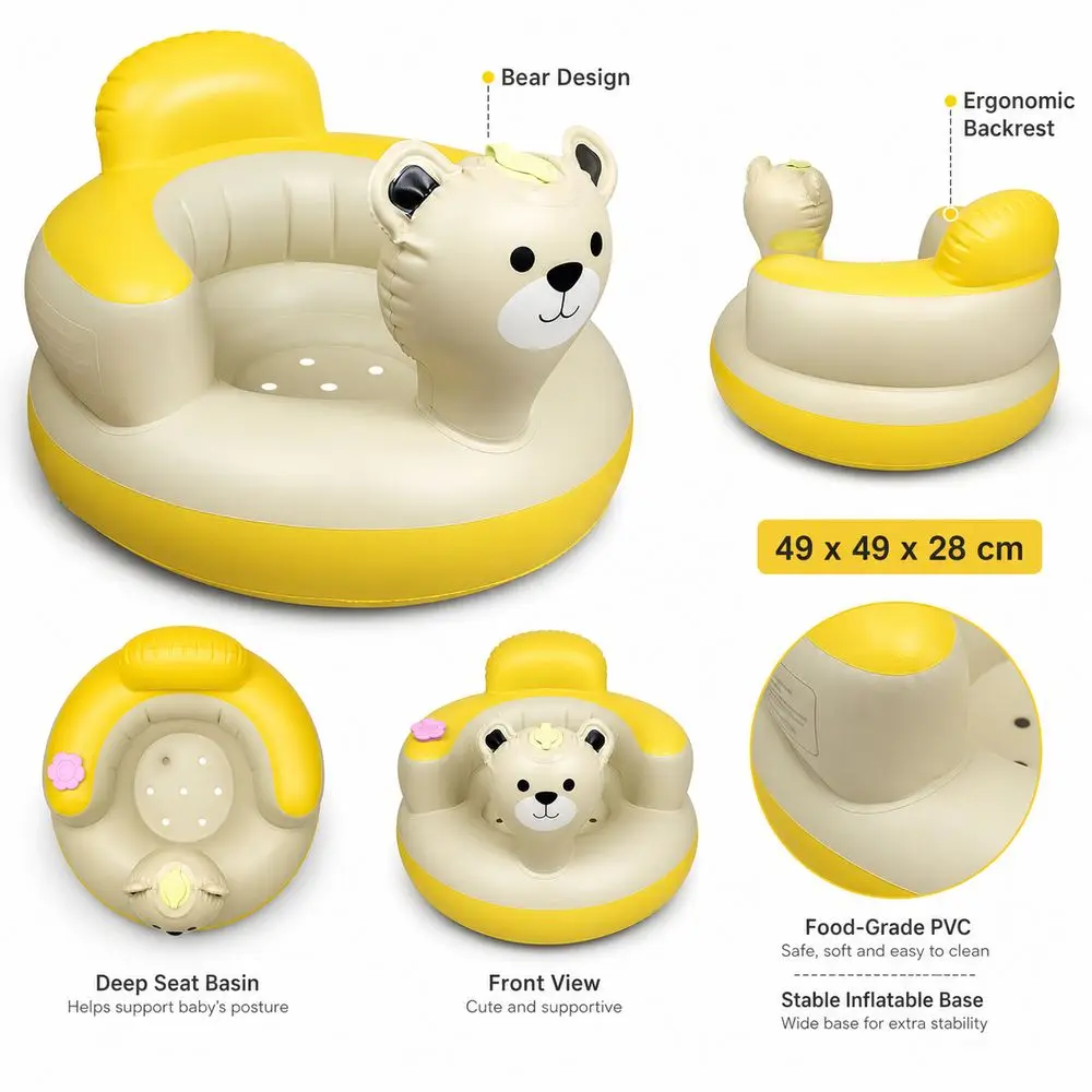 New Bear Design Inflatable Seat Soft Cushioning Safe Non-Toxic Inflatable Chair Backrest Support Support Seat Infant Seating