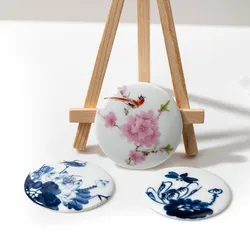 Large Round Blue And White Porcelain Patch Handmade Ceramic Accessories Bird Lotus Crafts Z617