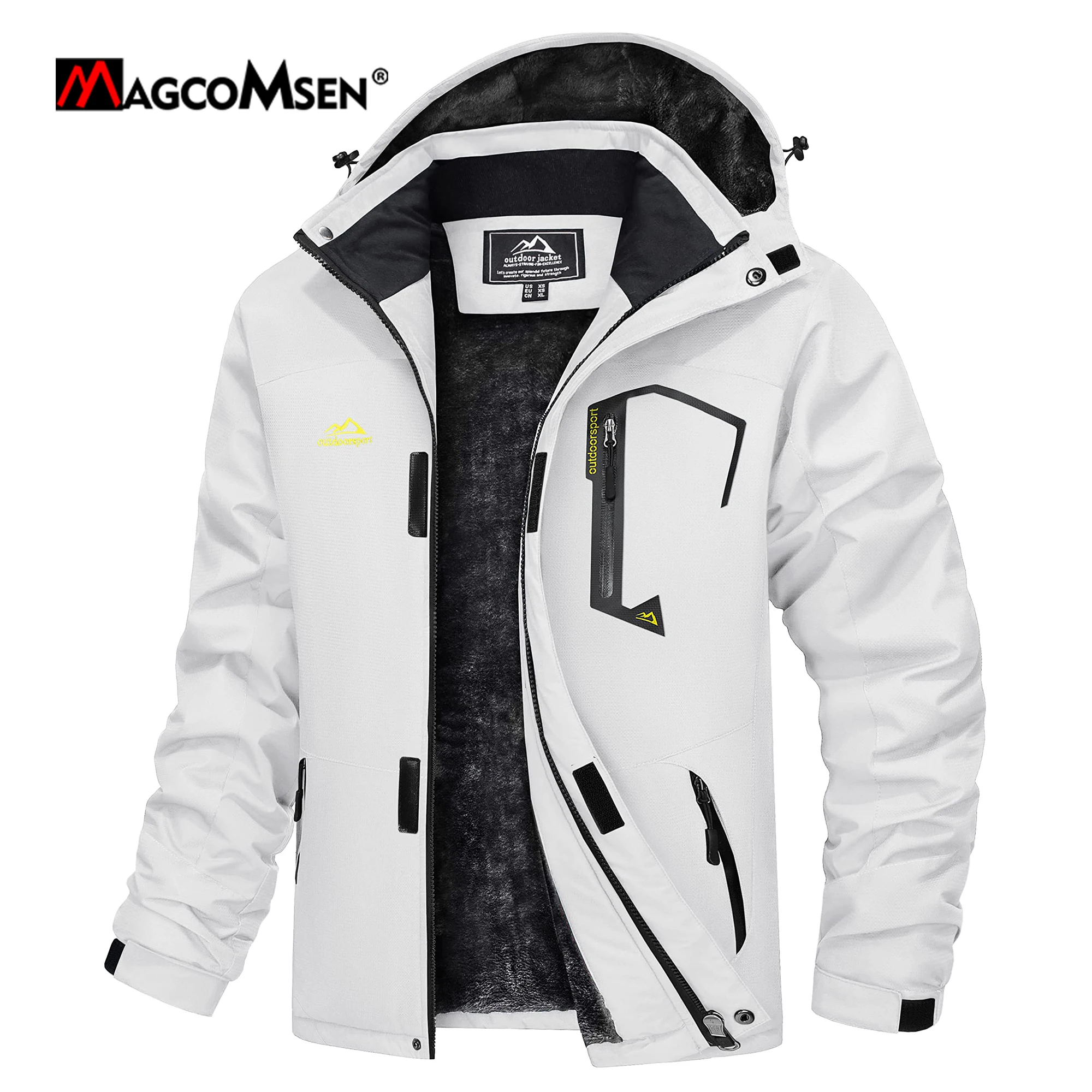 MAGCOMSEN-Chaqueta de esquí de forro polar con capucha para hombre, impermeable, térmica, gruesa, cálida, Parka, abrigos, invierno, nieve