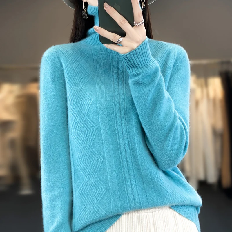 Fall/Winter new Cashmere sweater for women 100% Merino wool fashion turtleneck Autumn thermal pullover top