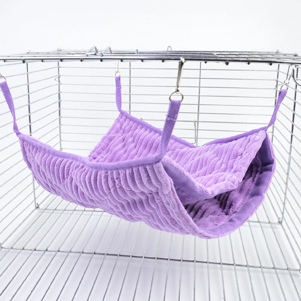 1pc Small Animals Hammock With 4 Metal Hook Double-layer Design Swing Hanging Bed Pet Supplies (30 x 33cm)