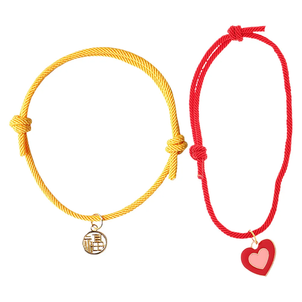 

2pcs Cat Collar Dog Jewelry Adjustable Lucky Rope Heart Charm Small Pets Accessories Handmade Necklace for Cats Dogs