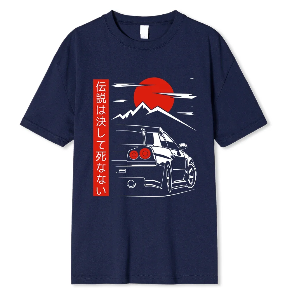 Japanese Style Car Funny T Shirts Men Back Print Street Wear Original Design Oversize 100% Cotton Tops Tee Loose Breathable Tees