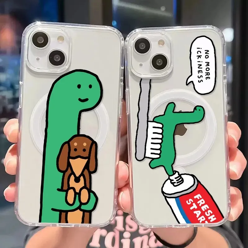 Christmas Cute cartoon dinosaur Joguman Magsafe Magnetic Phone Case for iPhone 16 15 14 13 12 11 8 7 Plus Pro Max X XR XSMax Tpu