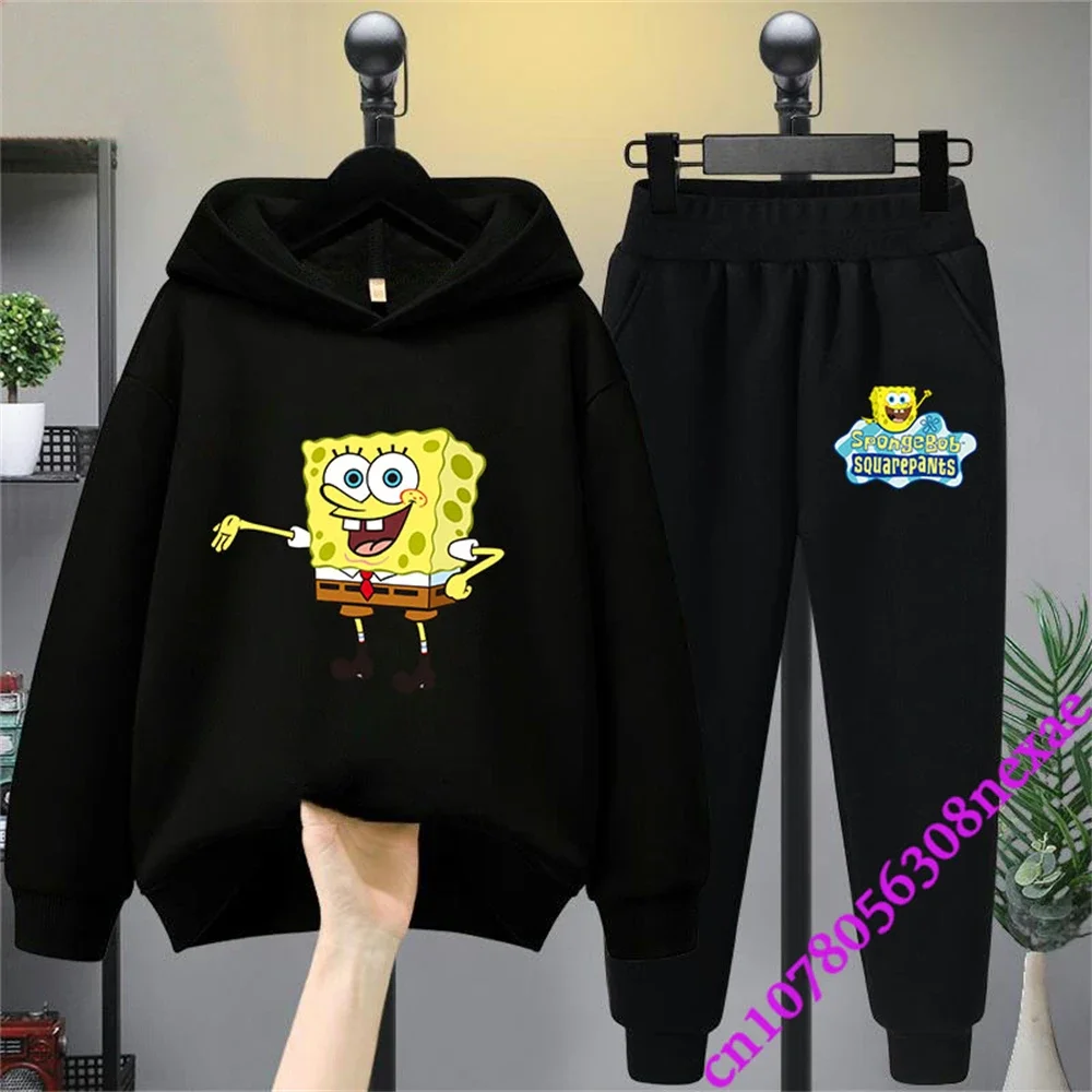 Spongebob Spring And Autumn Children's Clothing Boys And Girls Sweater Suit 2 Pieces Cartoon Print Sweater Sportswear Trousers