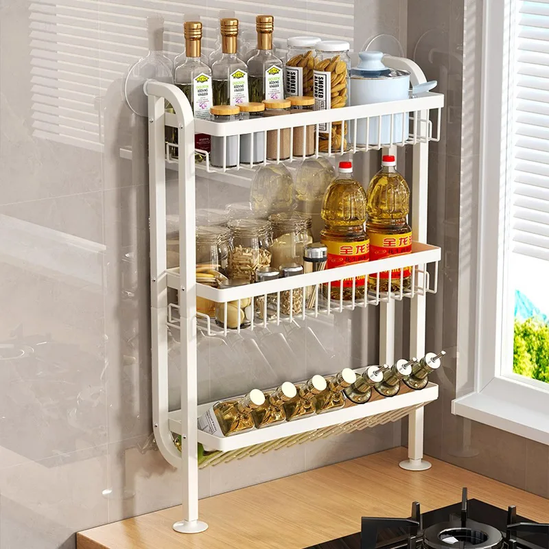 

Ultrathin Spice Organizer Rack Countertop To Wall Oil Bottle Holder Narrow Kitchen Shelf Condiments Space Saving Pantry Storage