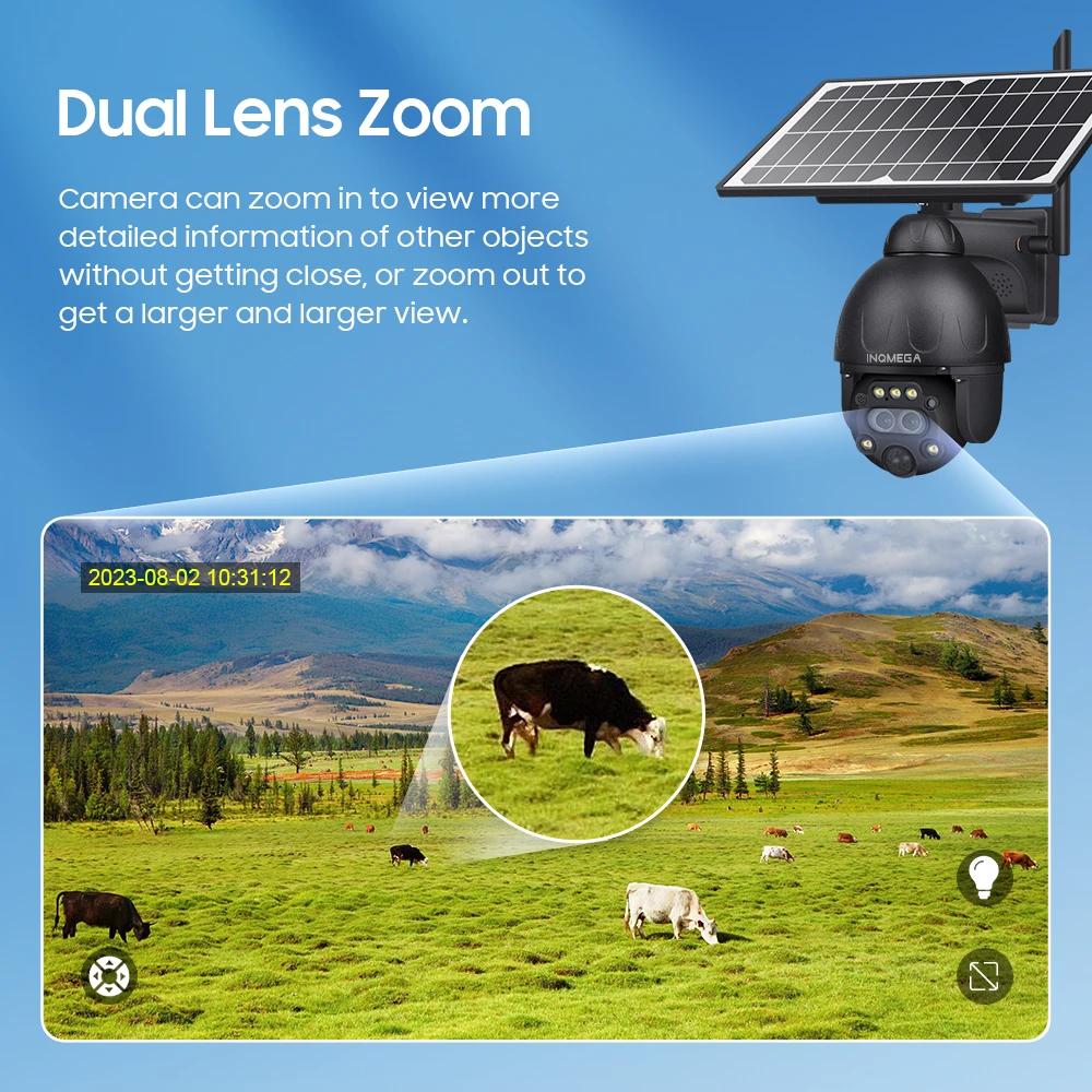 6MP Solar Powered Camera 12X Optical and Digtal Zoom 4G Outdoor SIM Card Cam PIR Dection with Solar Panel Extend Cable WIFI