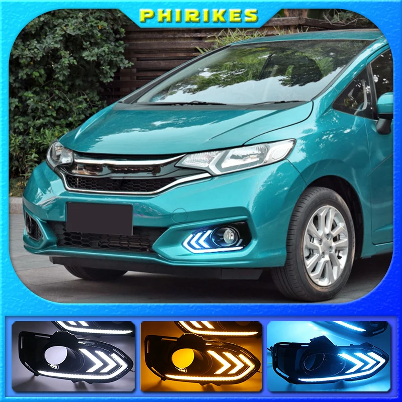 

2pcs LED DRL Daytime Running Lights Daylight Fog Lamp Cover With Turn signal lamp For Honda jazz fit 2018 2019