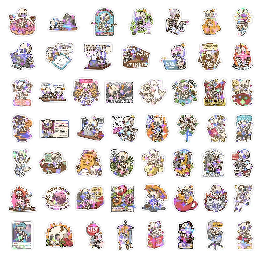 

10/30/50pcs Funny Cartoon Skull Laser Stickers Waterproof Graffiti DIY Water Bottle Phone Laptop Guitar Cool Creative PVC Decals