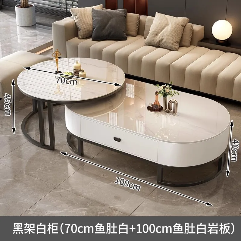 Rock slab coffee table living room home light luxury modern simplicity 2024 new tea table oval Internet celebrity small