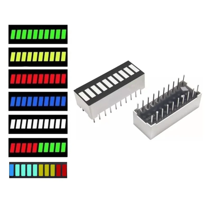 5pcs 10 Grid Digital Segment LED Light Bar Super Bright 2/10/5 Red 3/10/5 Yellow 4/10/5 Green 1/10 Blue light Flat Tube 20-Pins