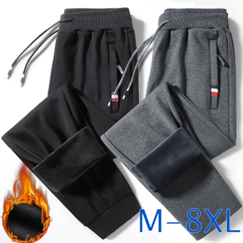 

Mens Casual Sweatpants Thickened Fleece-Lined Plus Sizes M-8XL Loose Fit Straight Leg Warm Trousers for Winter Mens Pants Jogger