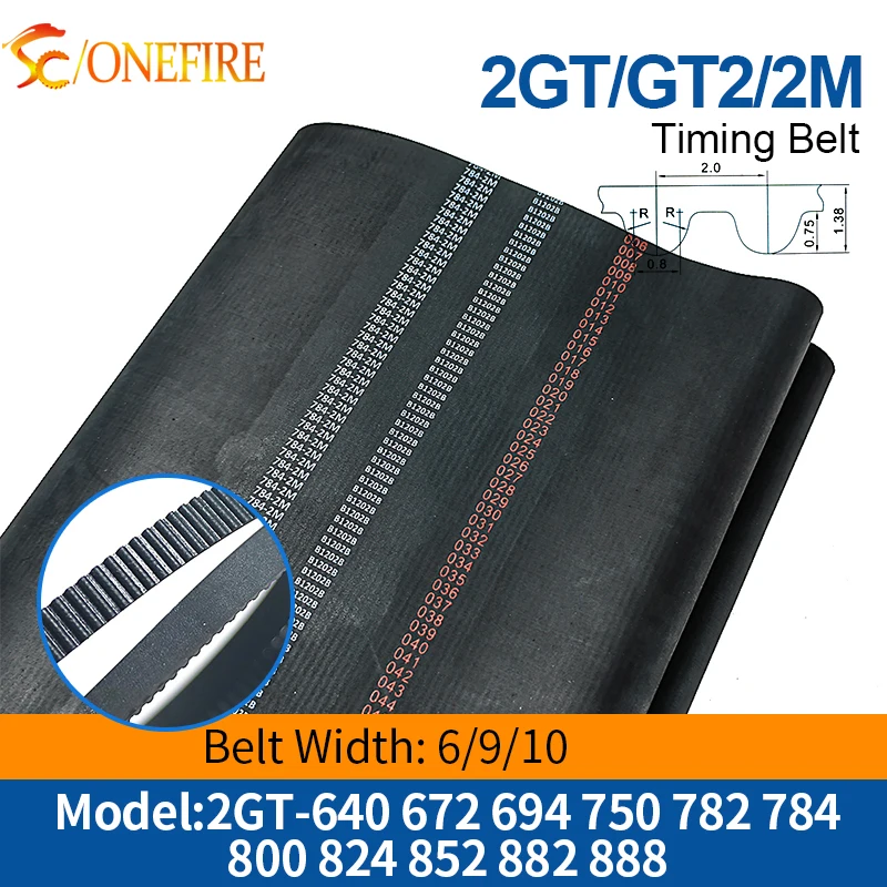 

GT2 Rubber Synchronous Belt Length 640 672 750 782 784 800 824 852 882 888mm 2GT Timing Tooth Belt Width 6/9/10mm