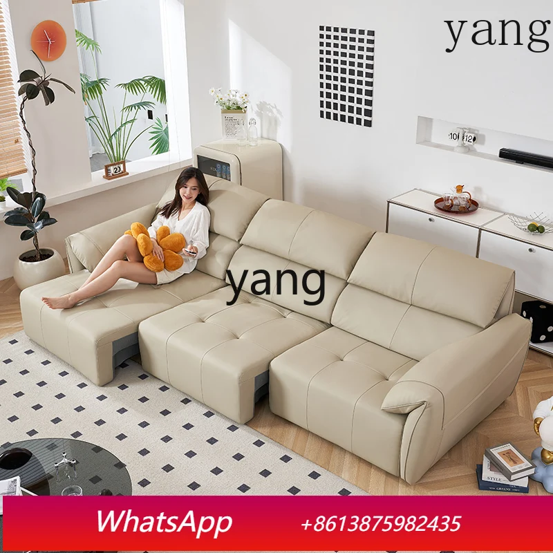 

tgf Electric Italian Minimalist Sofa Extendable Cowhide Intelligent Function Leather Sofa Bed