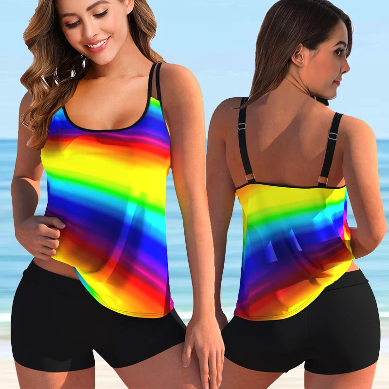 Conjunto de Bikini de dos piezas para mujer, traje de baño Tankini de gran tamaño, ropa de playa para deportes acuáticos, piscina