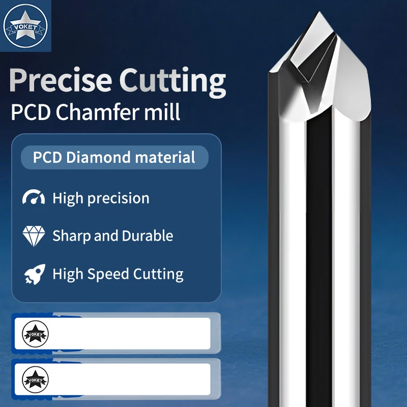 

VOKET PCD 90 ° chamfered diamond high beam mirror special end mill CNC machining milling cutter