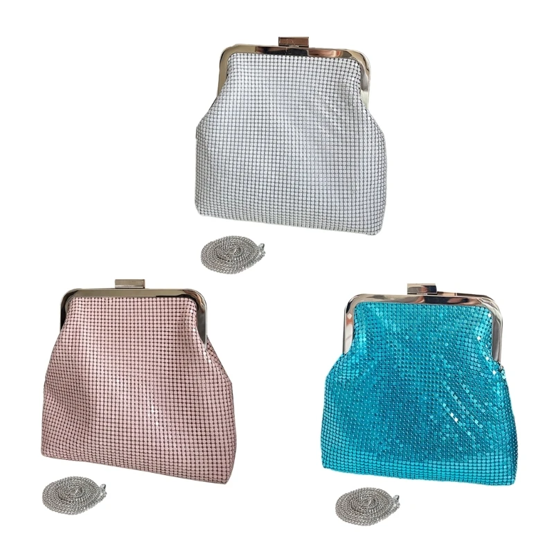 

Women Stylish Sequins Evening Bag Elegant Bridal Wedding Prom Party Clutch Handbag with Detachable Chain Crossbody Shoulder Bag