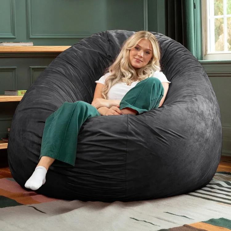 6 Foot Cocoon Large Bean Bag Chairs for Adults, Black