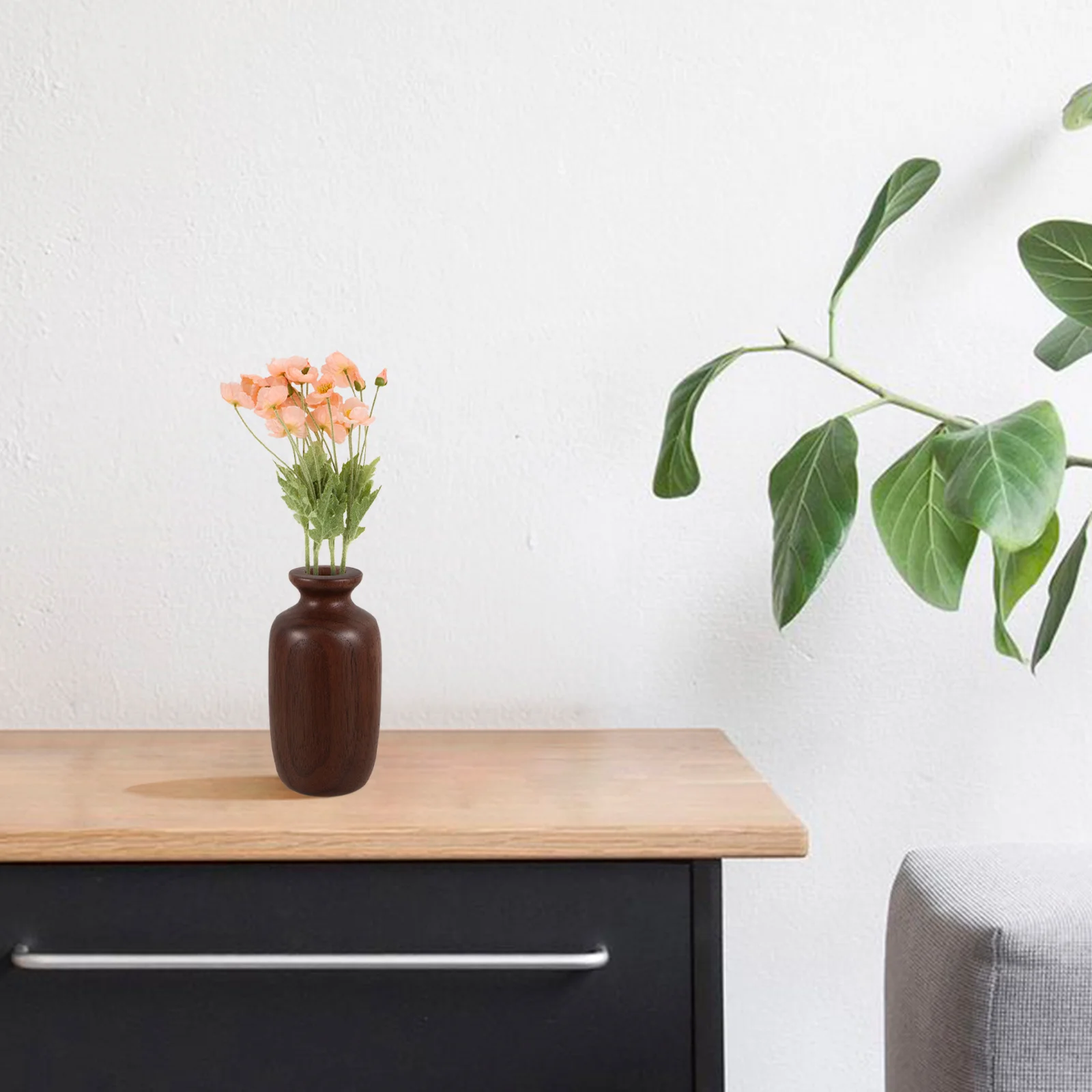 

Wood Vase Hydroponic Flower Pot Wooden Planter Stable Base Home Office Table Decorative Plant Holder Wood Vase