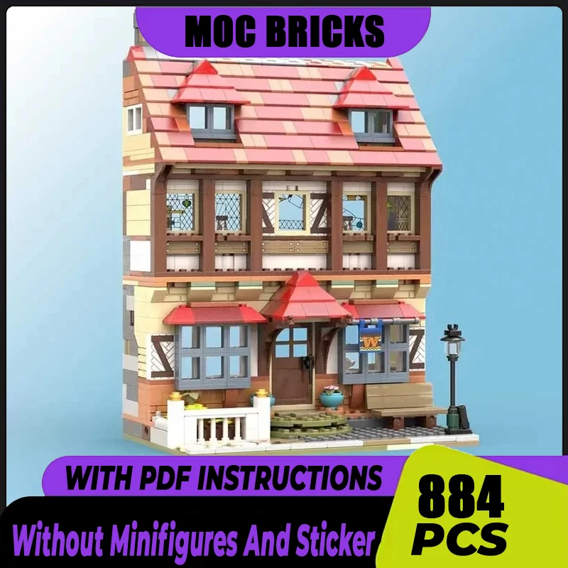 Street View Moc Building Blocks Hotel Post Station Model Technology Brick DIY Assembly Creative Model Construction Holiday Toys