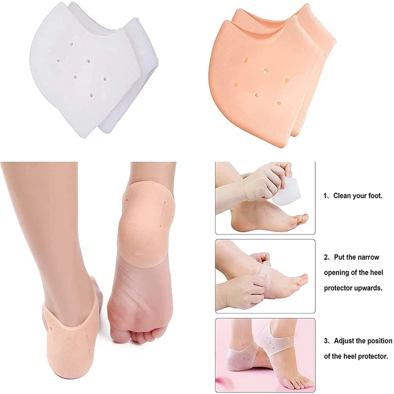 2Pcs Silikon Füße Pflege Socken Feuchtigkeitsspendende Gel Ferse Dünne Socken mit Loch Gebrochener Fuß Hautpflege Protectors Spitze Ferse abdeckung