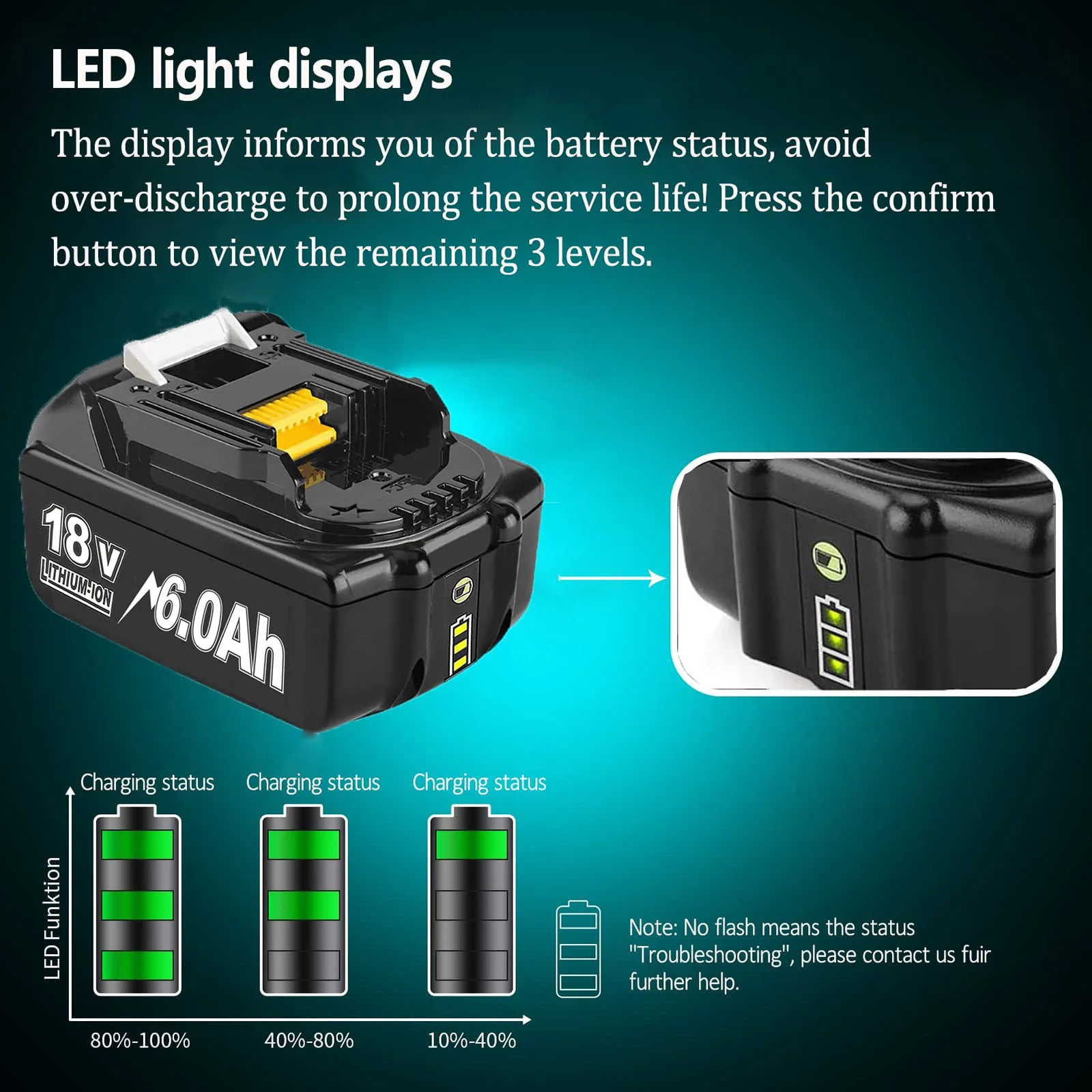 Per Makita BL1830 Batteria di ricambio 6000mAh Batteria 18V BL1830 BL1815 BL1860 BL1840 Strumento Batteria ricaricabile con caricatore 6A