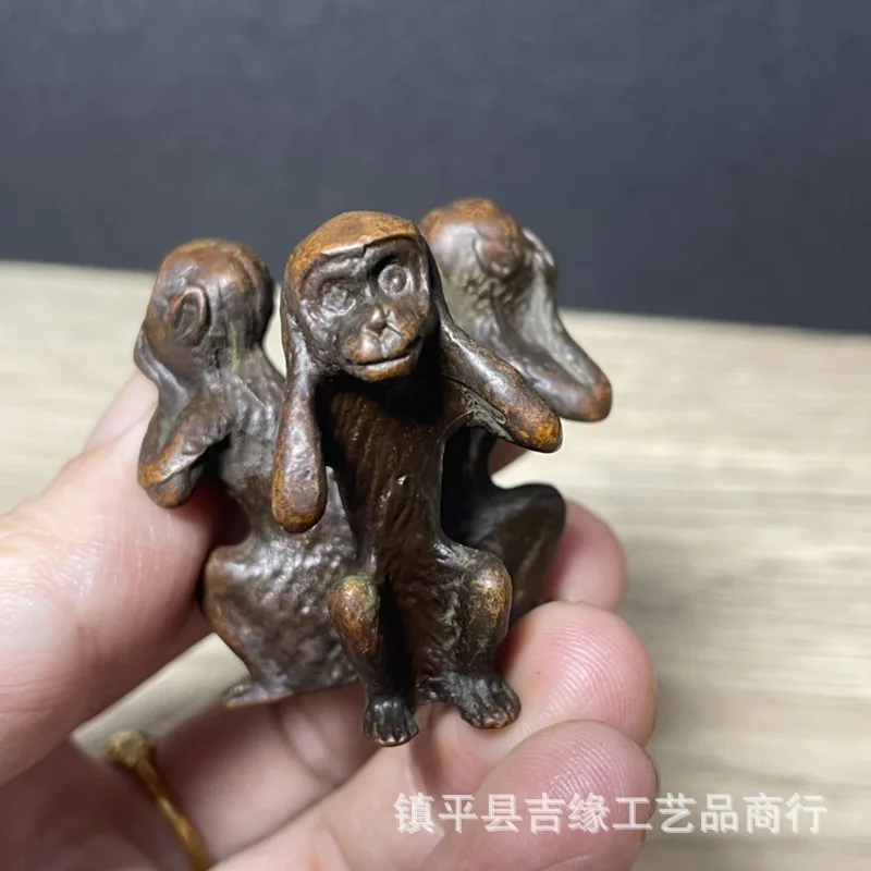 Solid three monkeys figurine, three little monkeys connected, Buddhist 