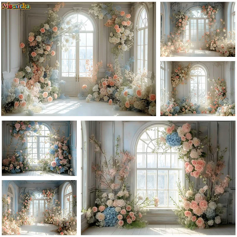 

Mocsicka Photography Backdrop Wedding Party Adult Maternity Vintage Background Window Floral Portrait Studio Photo Prop Banner