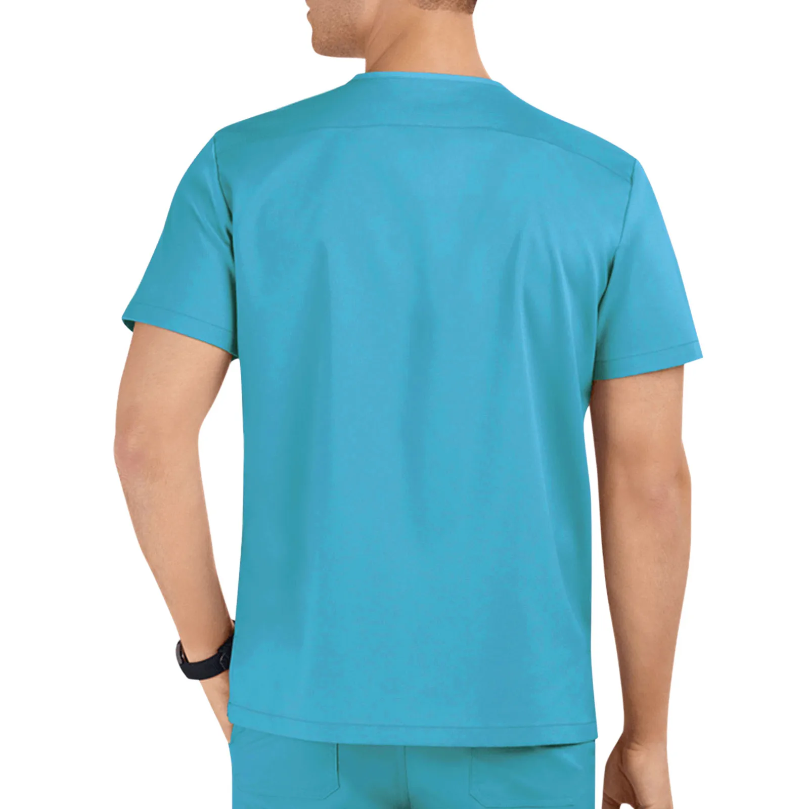 Uniformes médicos para hombre, ropa de trabajo de enfermera, Color sólido, manga corta, cuello en V, camisetas con bolsillo, ropa transpirable de verano