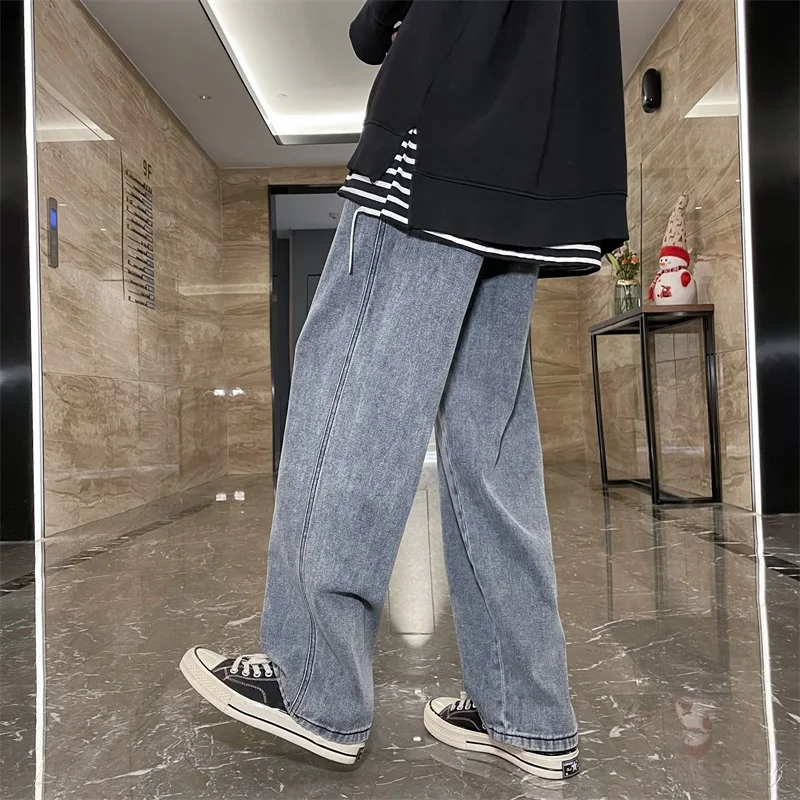 Straight Casual Jeans Men Simple Daily Streetwear Loose Trousers Mens Wide Leg Harem Pants Spring Autumn Korean Fashion Jeans