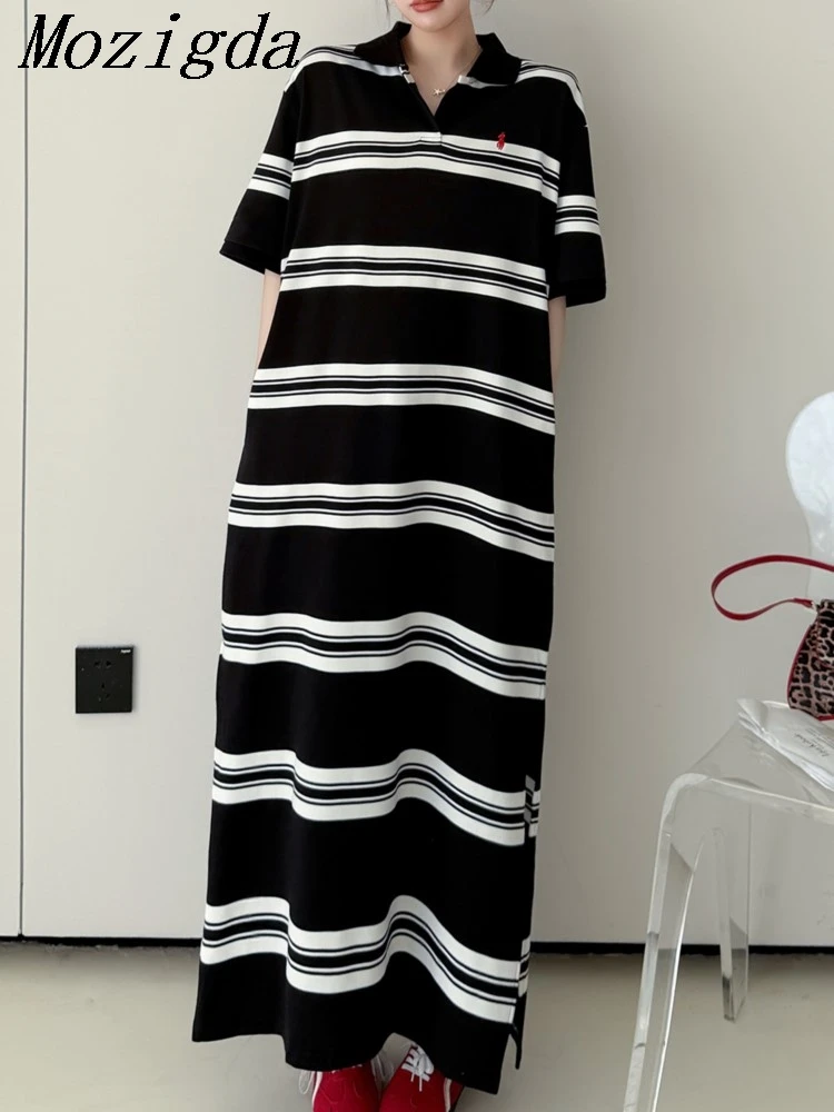 

Spring Summer Striped Shirt Dress Women Turn Down Loose Polo Long Ladies Dresses Fashion Loose Woman Vestidos