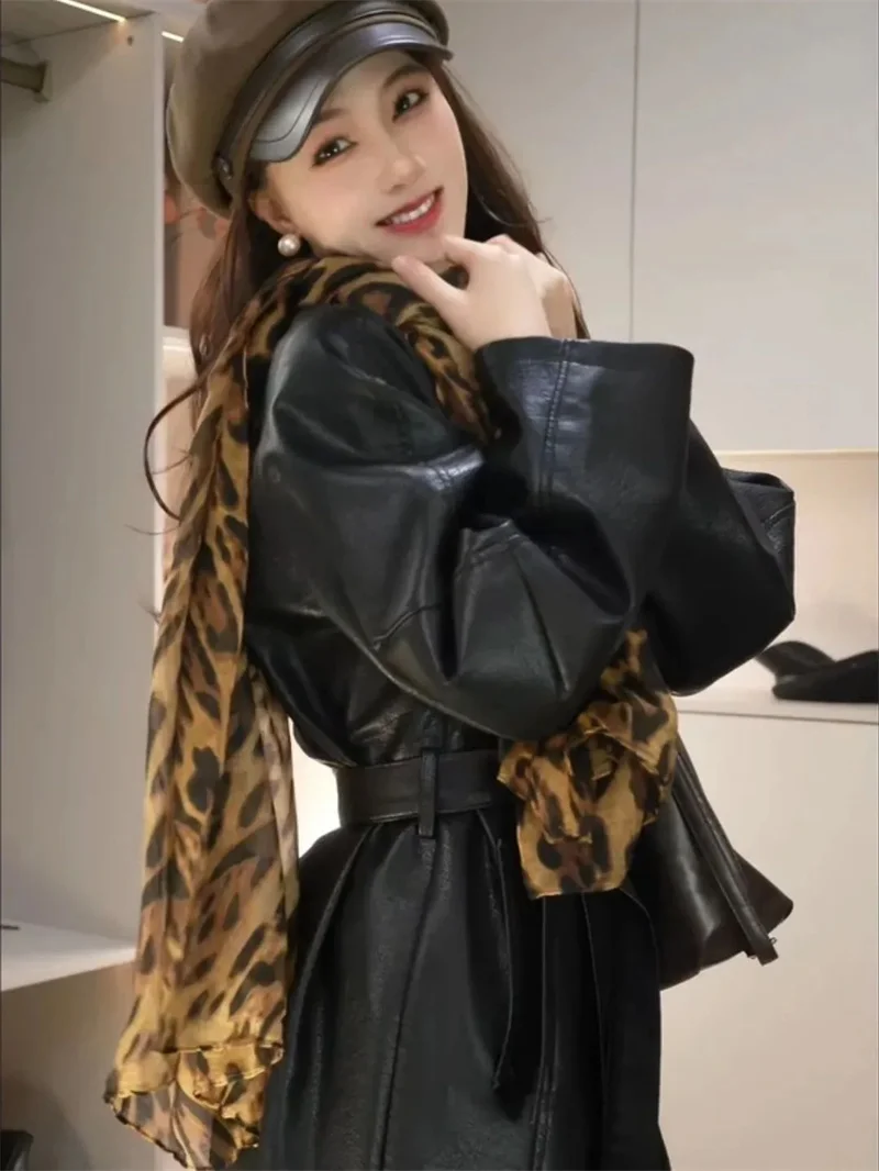 Spring Elegant Black Light Soft Faux Leather Blazer Long Sleeve Slim Fit Luxury Women Blazers and Jackets Fashion