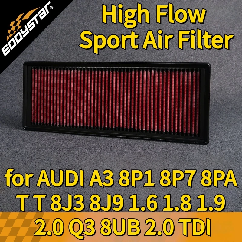

Спортивный воздушный фильтр с высоким расходом для AUDI A3 8P1 8P7 8PA TT 8J3 8J9 1,6 1,8 1,9 2,0 Q3 8UB 2,0 TDI Моющиеся гоночные впускные фильтры