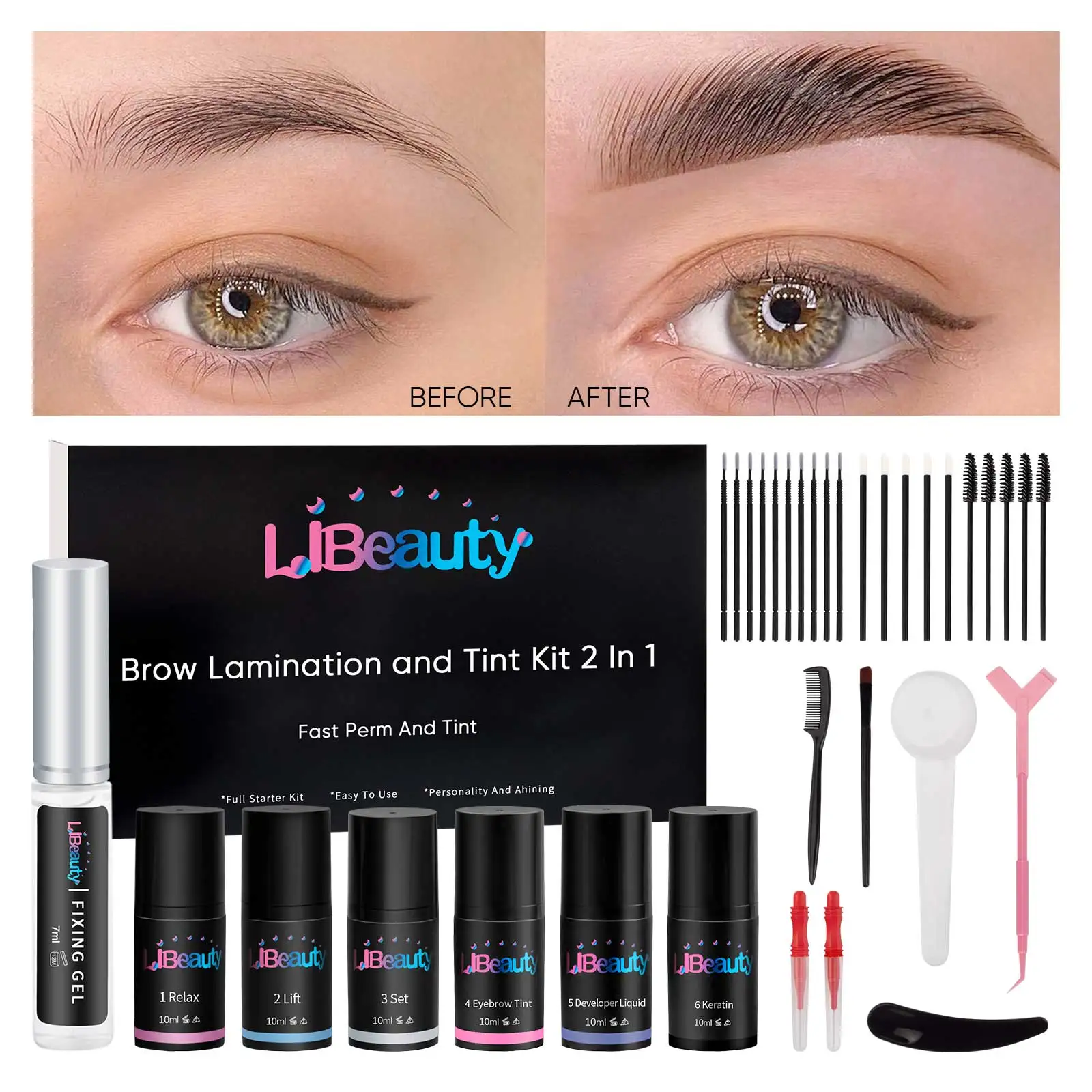 Libeauty-Sobrancelha Lifting Kit, Kit de laminação com filme aderido, queratina Perming Loção para Uso Doméstico, Pro Brow Lift