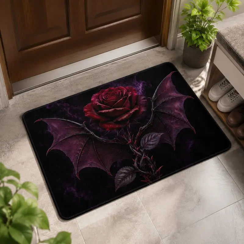 VIKAMA Dark Bat Rose Carpet Gothic Style Entrance Hall Floor Mat Photo Decoration Wear resistant Foot Mat