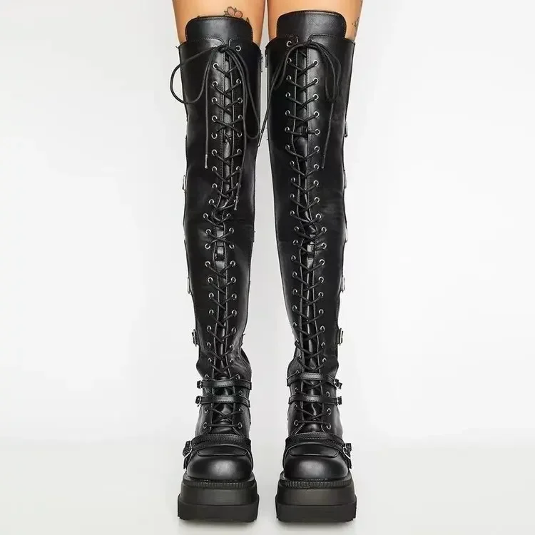 2026 Neue Keilabsatz-Stiefel für Damen, Overknee-Stiefel, Cosplay-Stiefel mit hoher Plattform, neue Gothic-Stiefel mit hohem Absatz – Detail 2