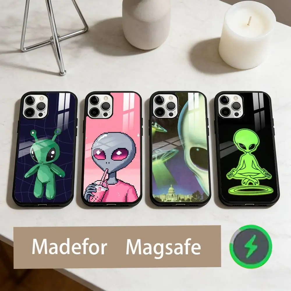 

Funny S-Space UFO Alien Thing Phone Case For iPhone17,16,15,14,13,12,11 Plus,Pro Max Magnetic For Magsafe Wireless Charging