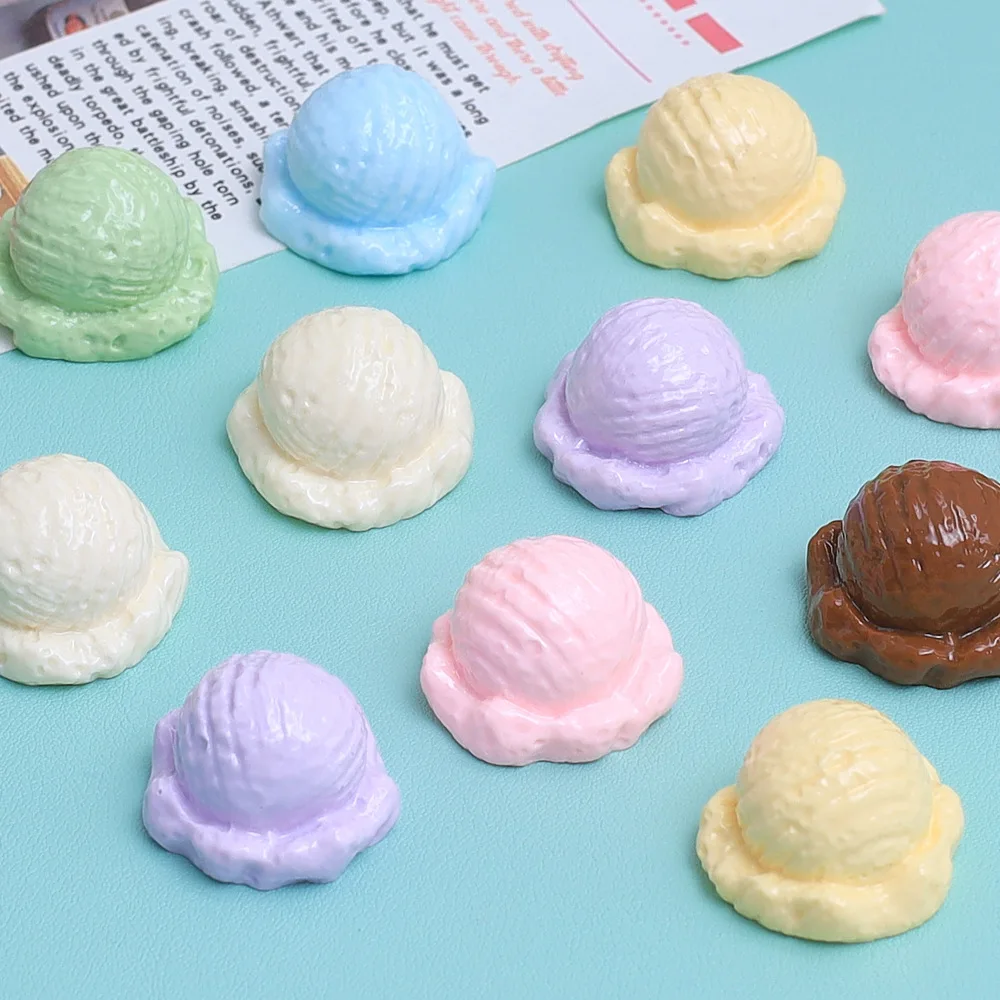 10/100Pcs Miniature Resin Ice Cream Ball Cabochons Scrapbooking for Phone Decoration DIY Ornaments Making Dollhouse Accessories