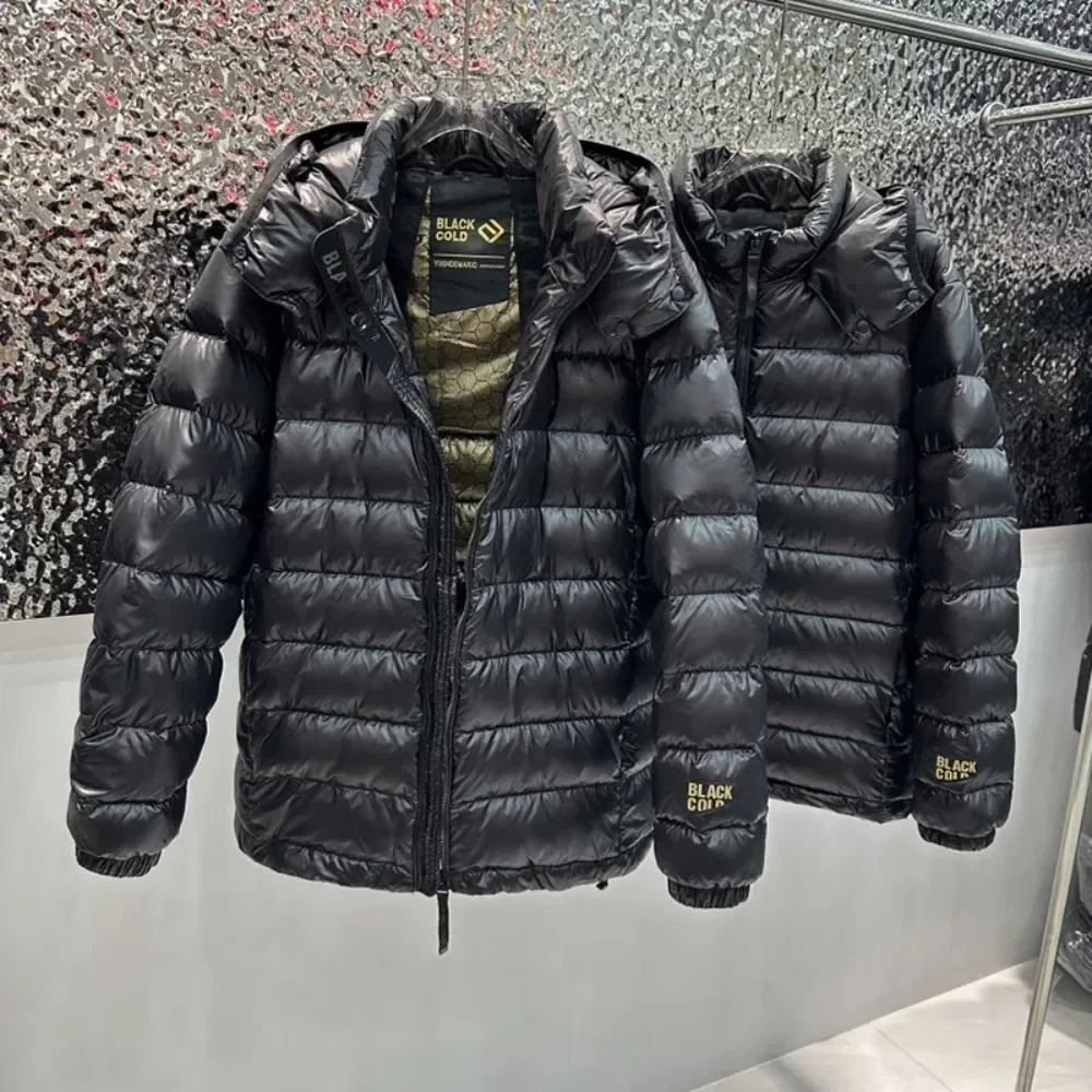 

New Winter Women Oversized Warm 90% White Duck Down Jacket Black Glossy Coat Light weight Short Puffer Jacket with Hood