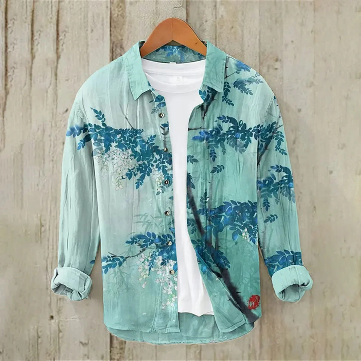 

Linen Men's Long Sleeve Casual Shirt Flower Series Trendy Lapel Outdoor Street Hawaiian Printing Large Size Shirt S-6XL Fast Shi