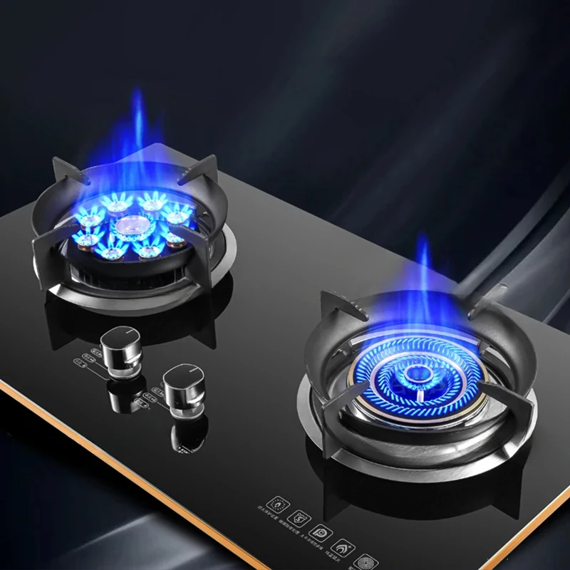 Cooktop 2 Burners 4.8KW-8.6KW Household Embedded LNG/LPG Stove Desktop Dual-Use Gas Kitchen Cooker
