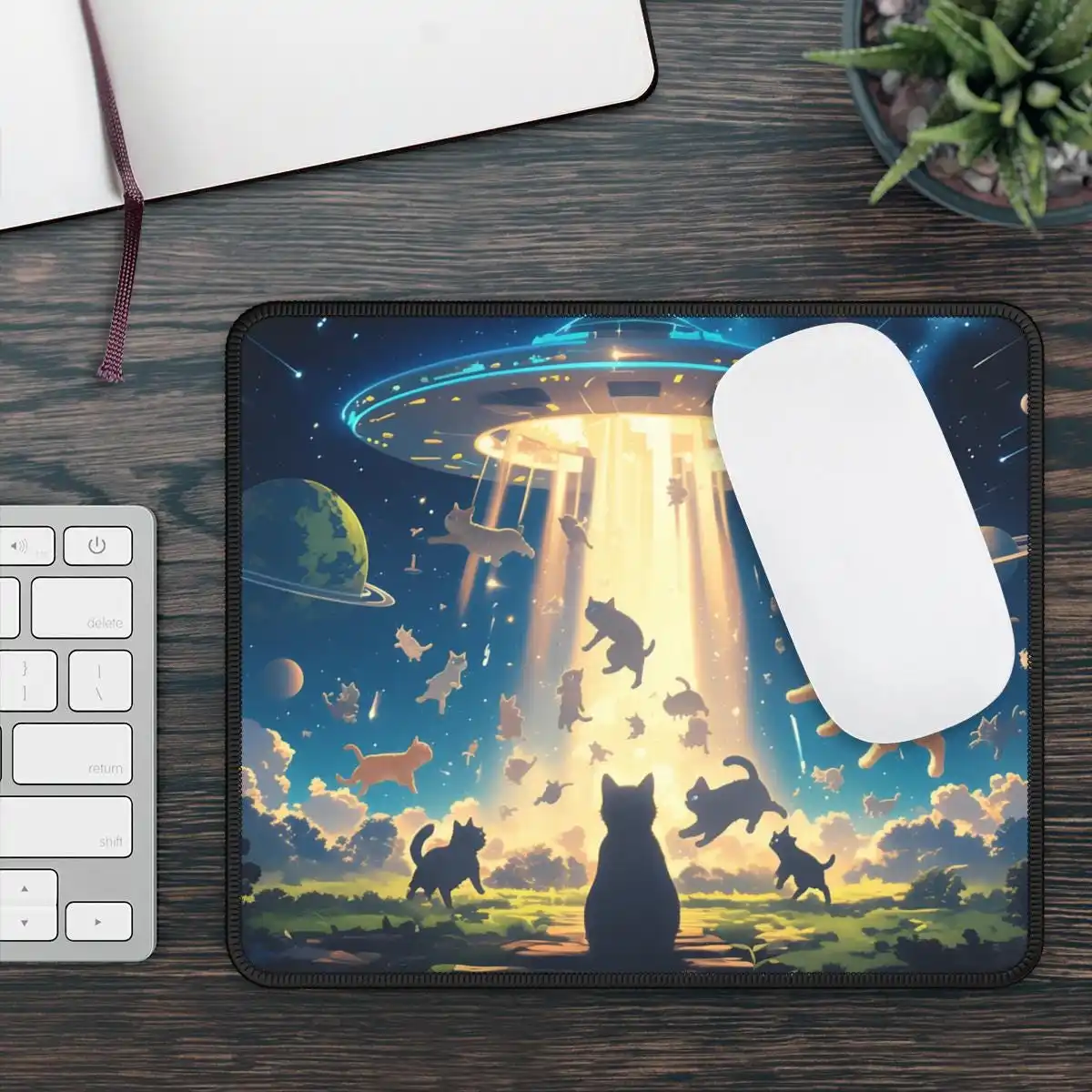 لوحة ماوس جالاكسي كات، حصيرة مكتب ألعاب ممتدة، حصيرة مكتب جمالية، لوحة ماوس Sci-Fi XL، الهدية المثالية لزملاء اللوازم المكتبية #4