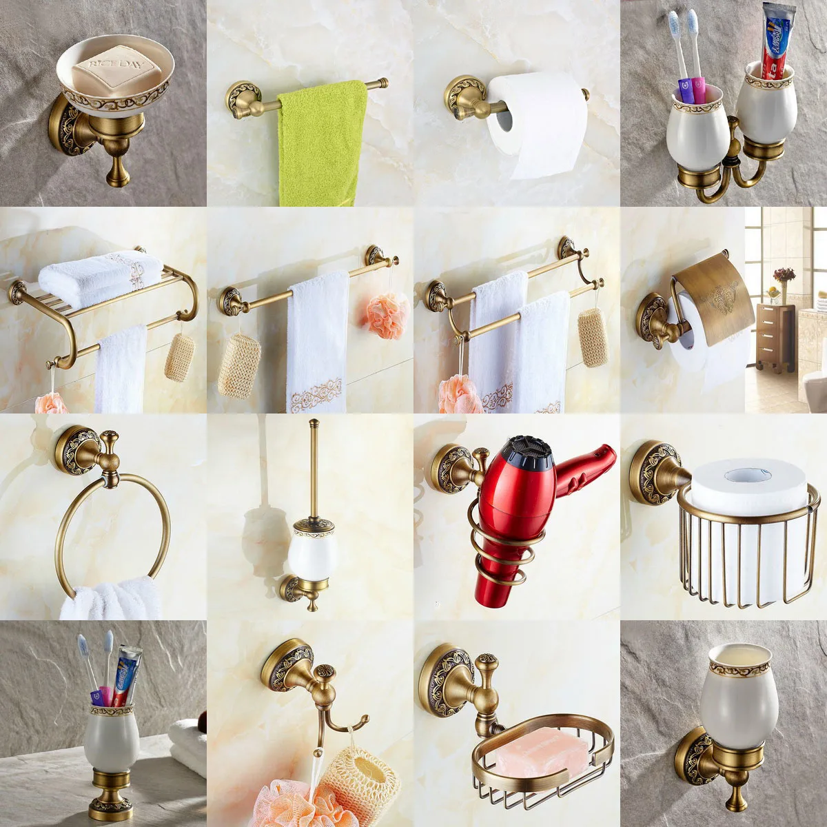

Античная латунь с резным узором, набор аксессуаров для ванной комнаты, фурнитура для ванной, вешалка для полотенец, мыльница, держатель для туалетной бумаги, крючок для халата mzh115